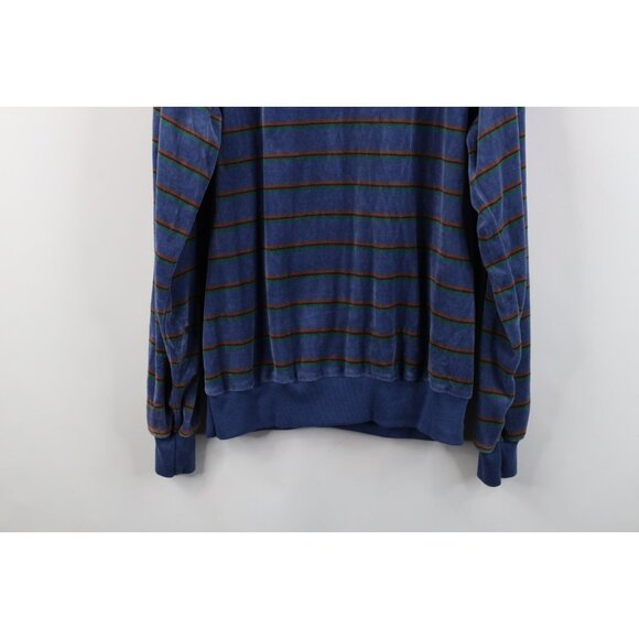 Vintage 70s Streetwear Mens Size Large Striped Velour Pullover Henley Sweater - Picture 13 of 13